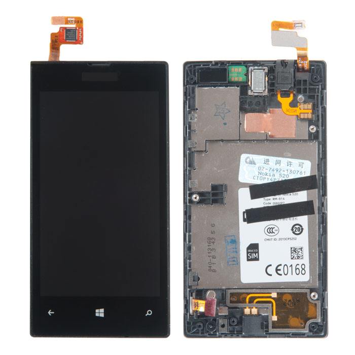 Дисплей для Nokia 520 в сборе с рамкой Оригинал 100% (черный)