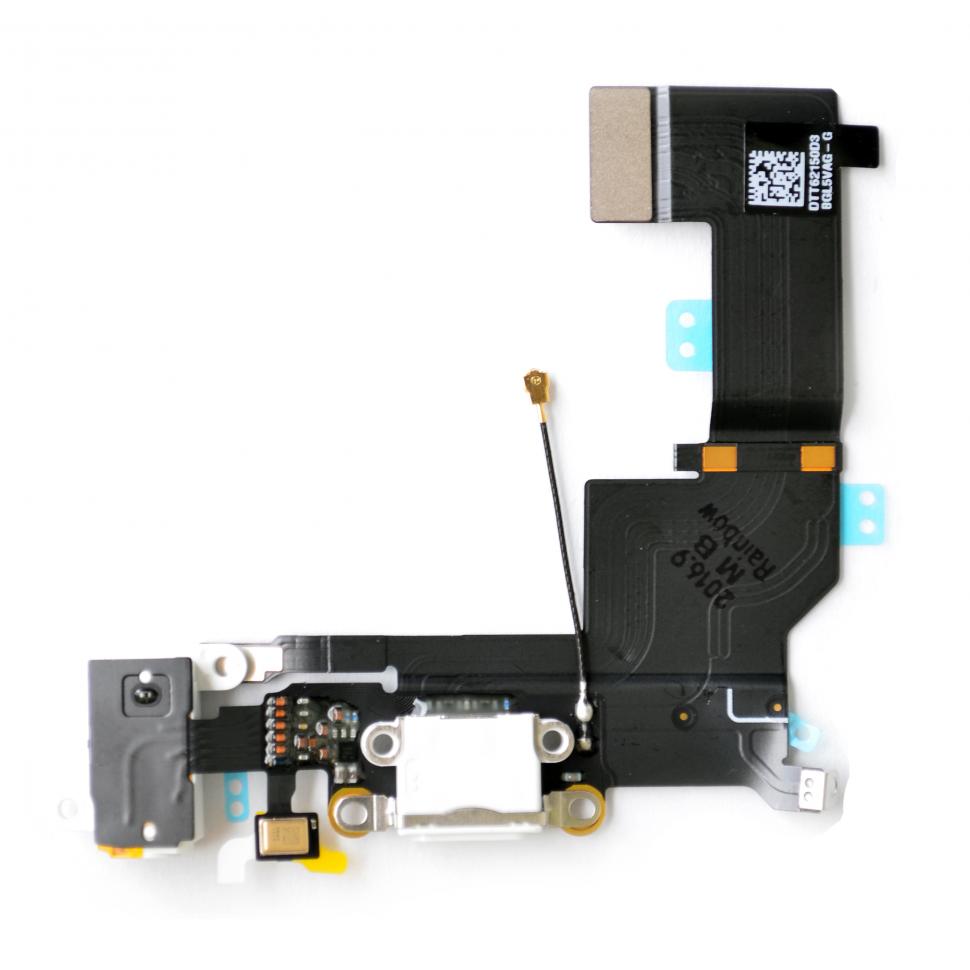 Шлейф для iPhone SE на системный разъем/разъем гарнитуры/микрофон (белый)