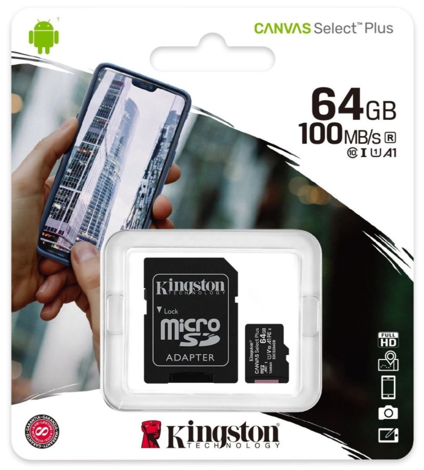 Карта памяти Kingston micro SD 64Gb class 10 (с адаптером)