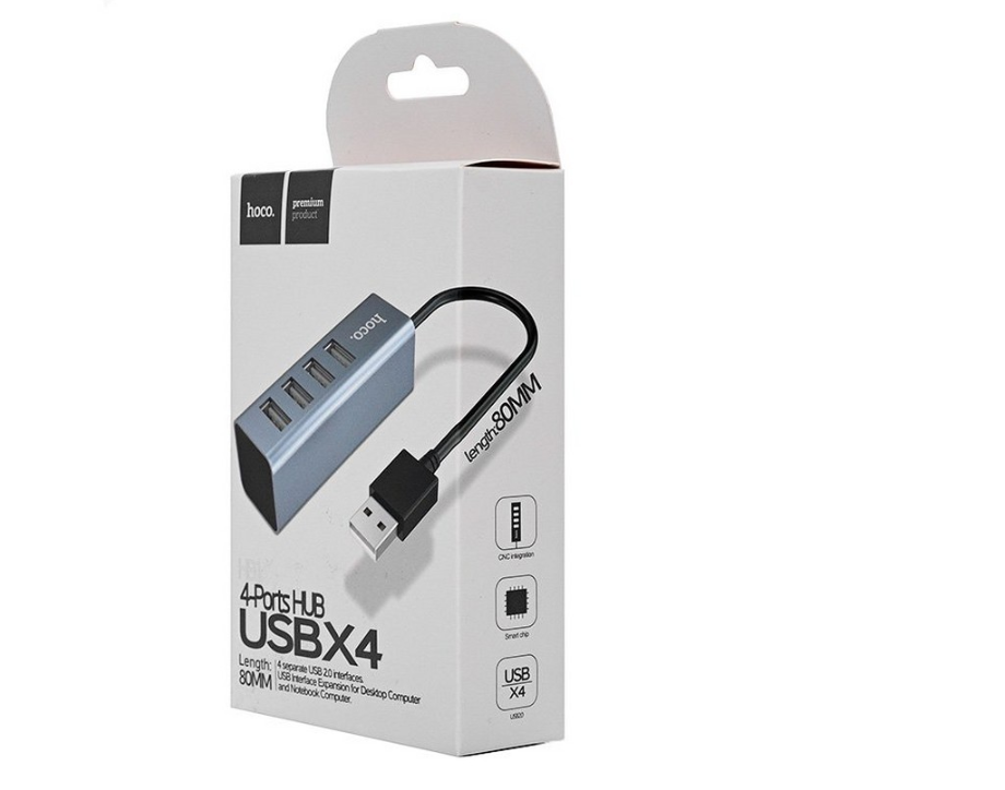 USB Хаб HOCO HB1 4xUSB Line Machine серый