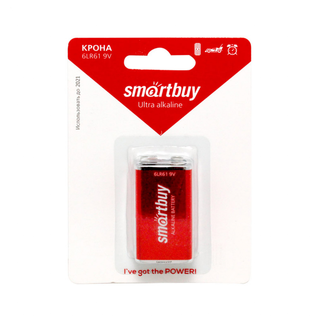Батарейка SmartBuy 6LR61/1BL Ultra Alkaline (крона)