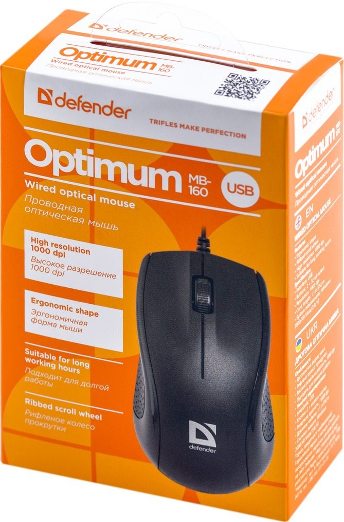 Мышь проводная Defender MB-160 (USB/черная)