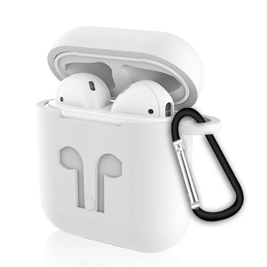 Чехол силиконовый для наушников Apple AirPods с карабином белый