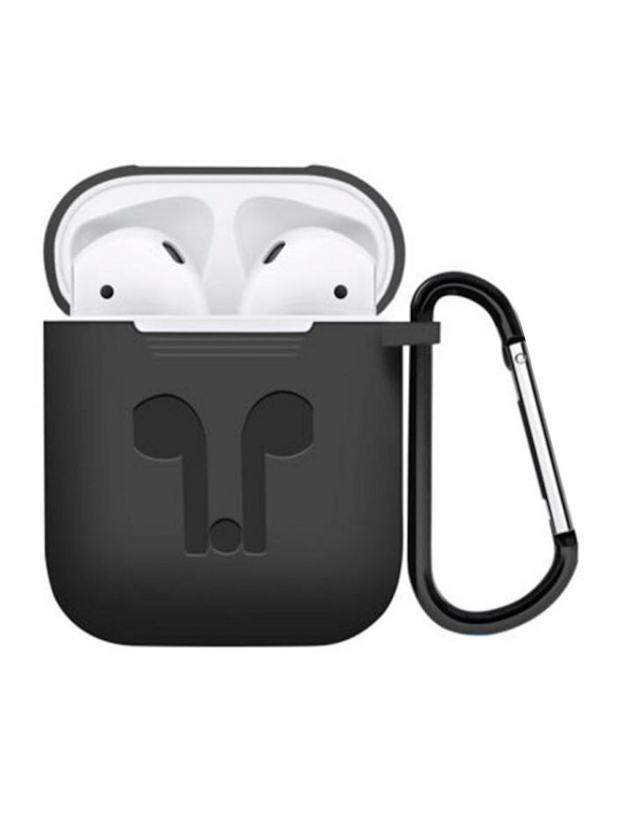 Чехол силиконовый для наушников Apple AirPods с карабином тёмно-серый