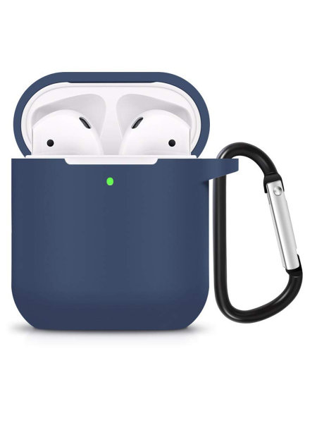 Чехол силиконовый для наушников AirPods 1/2 с карабином синий