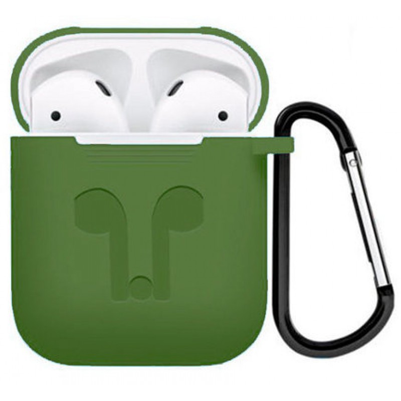 Чехол силиконовый для наушников Apple AirPods с карабином зеленый