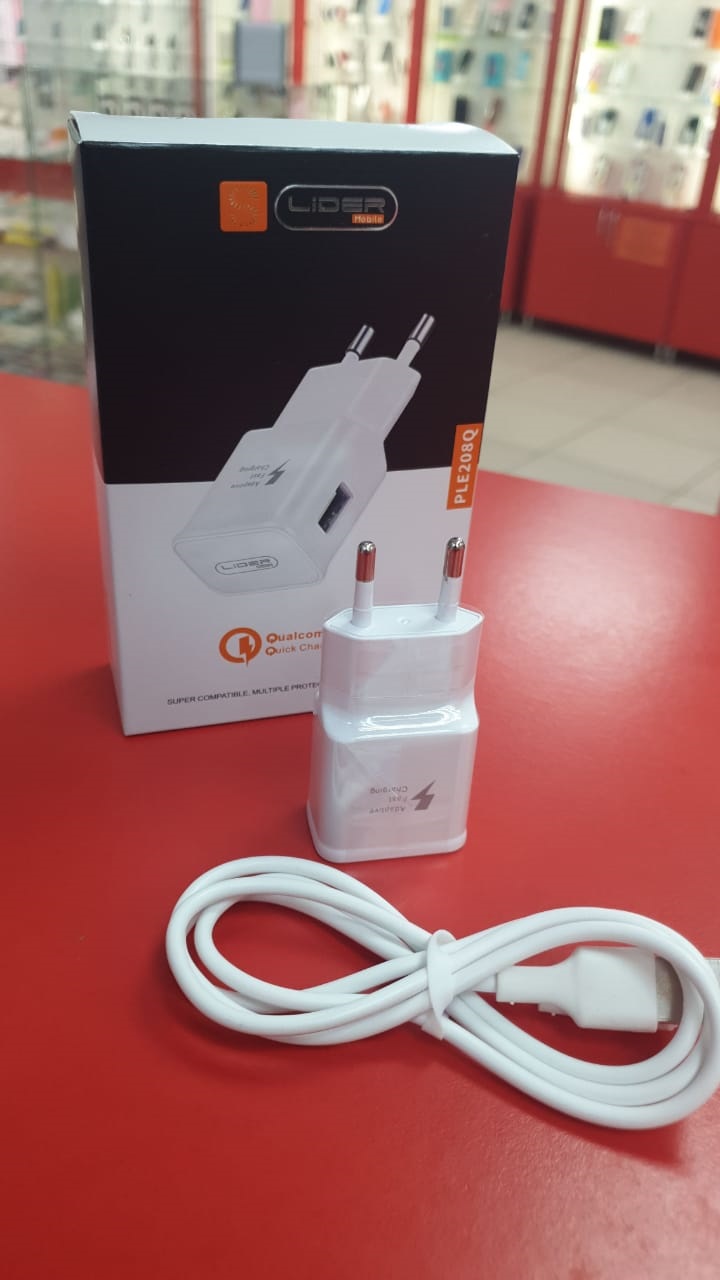 СЗУ Lider PLE208Q + Кабель microUSB (1USB) Quick Charge