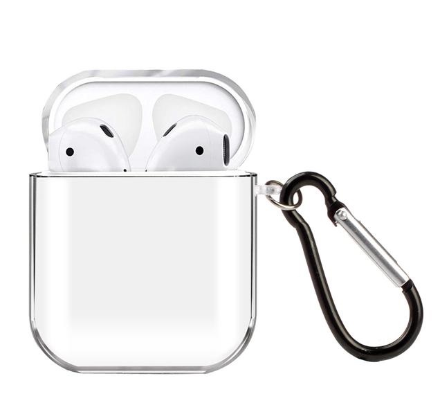 Чехол силиконовый для наушников AirPods 1/2 с карабином прозрачный