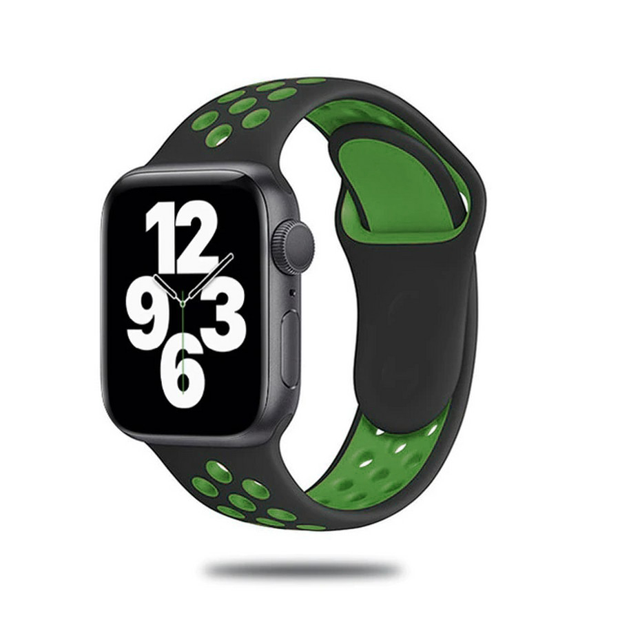 Ремешок силиконовый Nike для Apple Watch 38/40/41mm (черно-зеленый)
