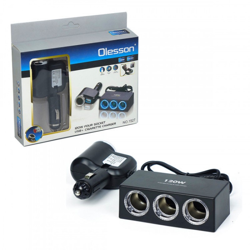 Автомобильный разветвитель прикуривателя Olesson 1527 (3 USB) (черный)