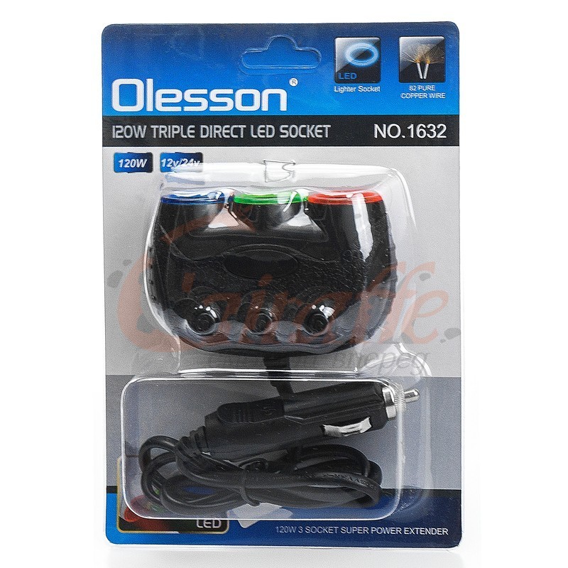 Автомобильный разветвитель прикуривателя Olesson 1632 (3 USB) (черный)