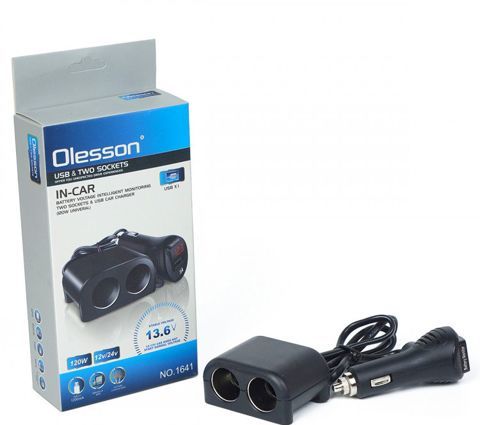 Автомобильный разветвитель прикуривателя Olesson 1641 (2 USB) (черный)