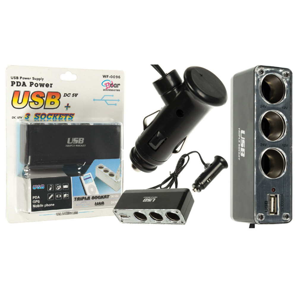 Автомобильный разветвитель прикуривателя WF-0096 (3 USB) (черный)