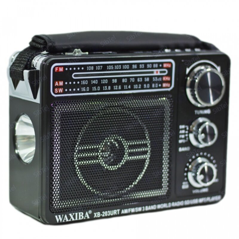 FM-Приемник Waxiba XB-203 (SD/MicroSD/USB/AUX/Фонарь/Часы)