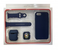Набор 4в1 (Silicone Case iPhone 6/6S Чехол AirPods 1/2+Ремешок+"Бампер" Эпл Watch 42/44mm) кобальт