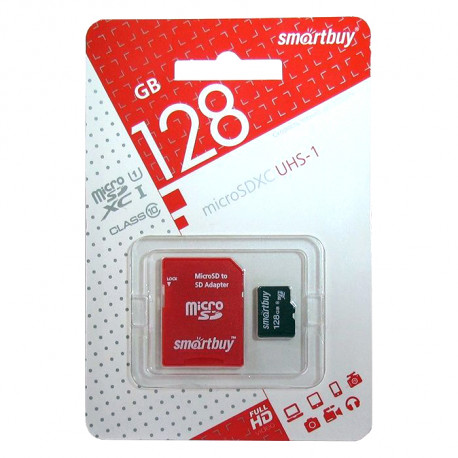 Карта памяти 128Gb SmartBuy micro SD class 10 (с адаптером)