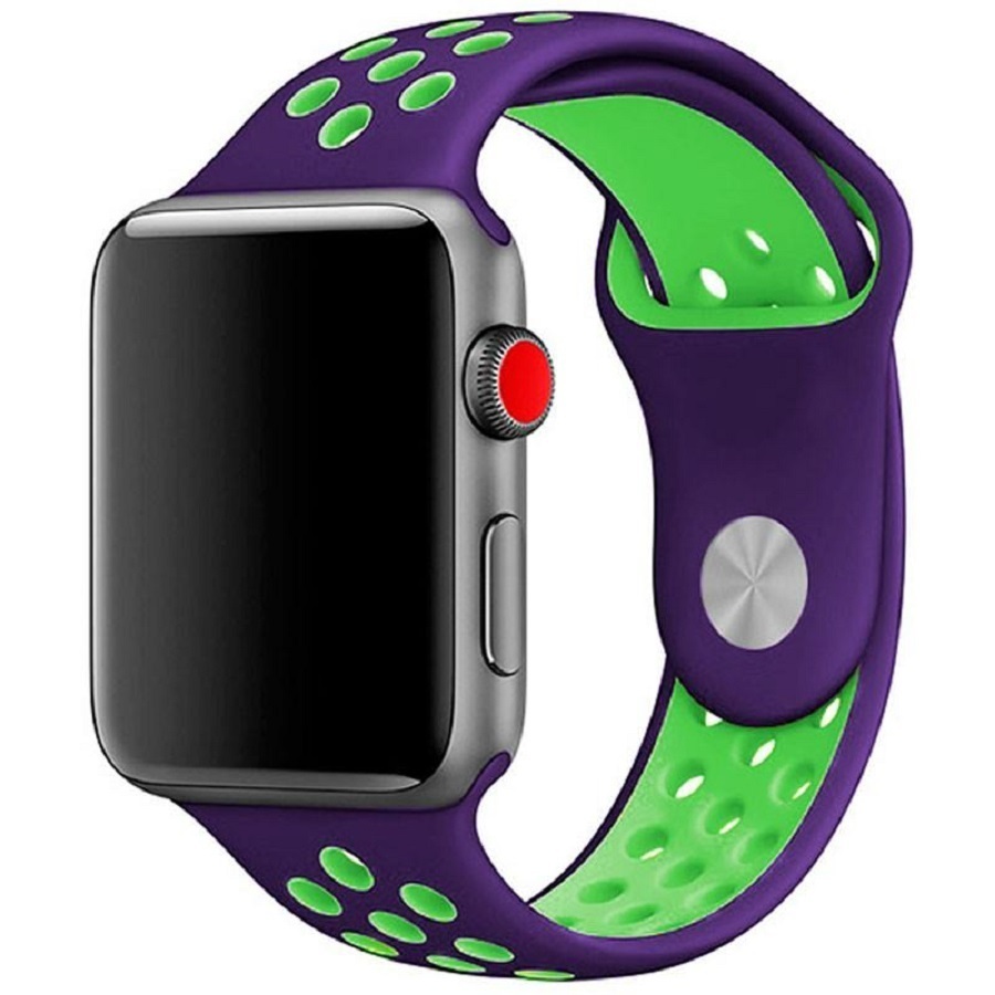 Ремешок силиконовый Nike для Apple Watch 38/40/41mm (фиолетово-салатовый)