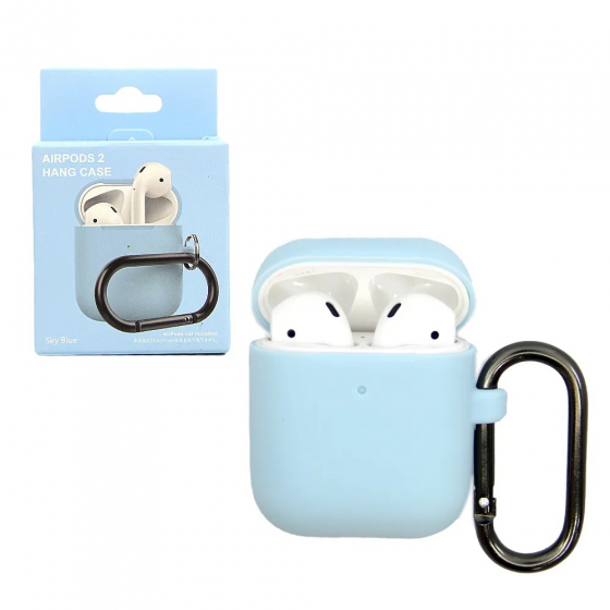 Чехол силиконовый для наушников AirPods 1/2 с карабином Sky Blue