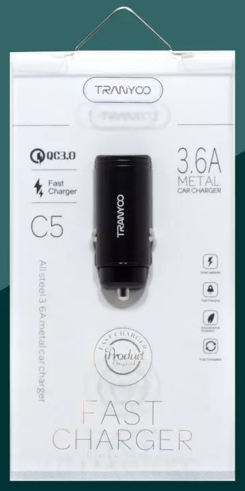 АЗУ адаптер Tranyoo C5 (USB/3.6A/QC3.0)