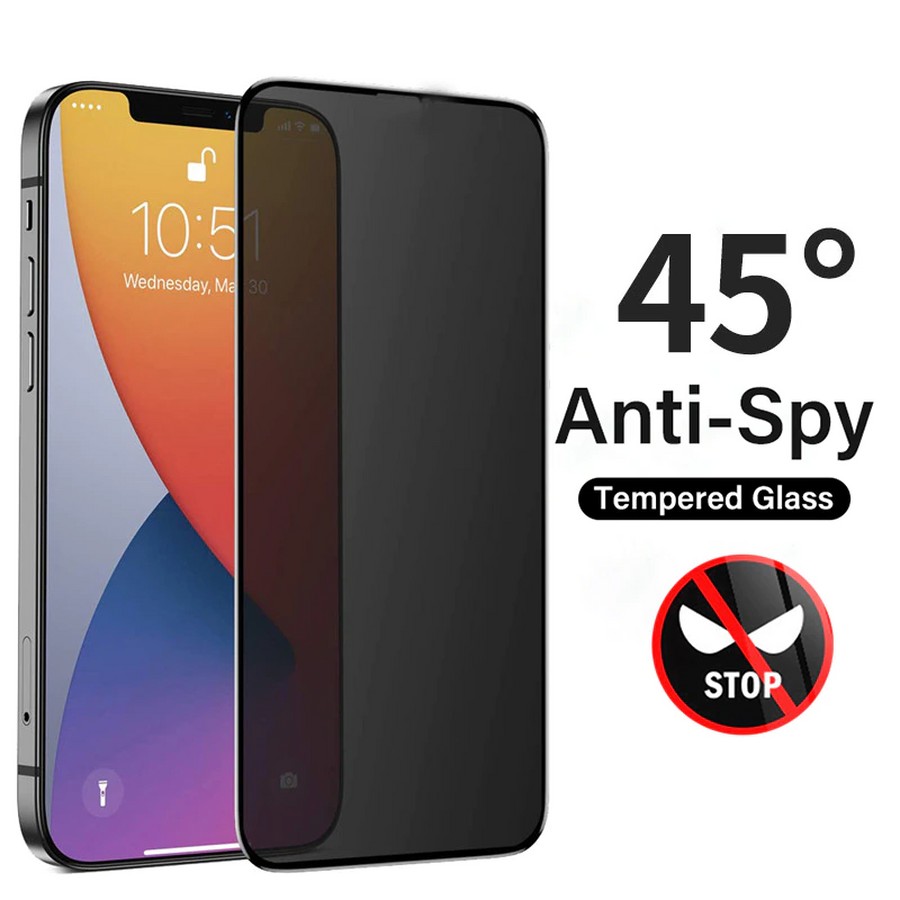 Защитное стекло полноэкранное для iPhone 13 Pro Max/14 Plus антишпион (черный)