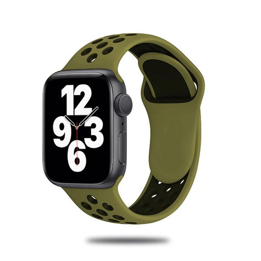 Ремешок силиконовый Nike для Apple Watch 42/44/45mm (хаки-черный)