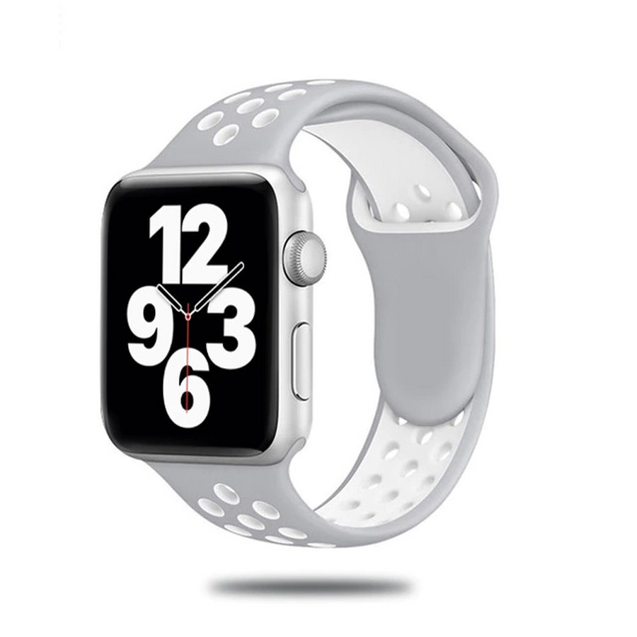 Ремешок силиконовый Nike для Apple Watch 42/44/45mm (серо-белый)