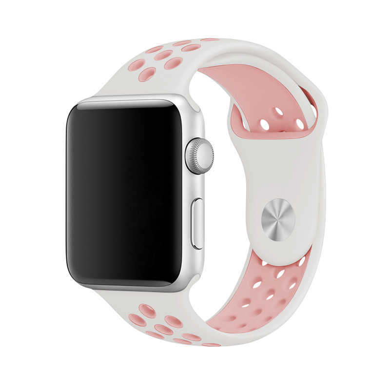Ремешок силиконовый Nike для Apple Watch 38/40/41mm (бело-розовый)