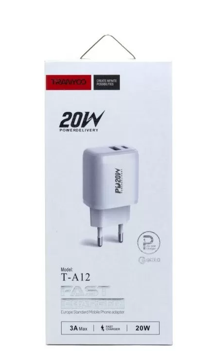 СЗУ Tranyoo A12 USB-C+USB (3A,20W,QC3.0,PD3.0)