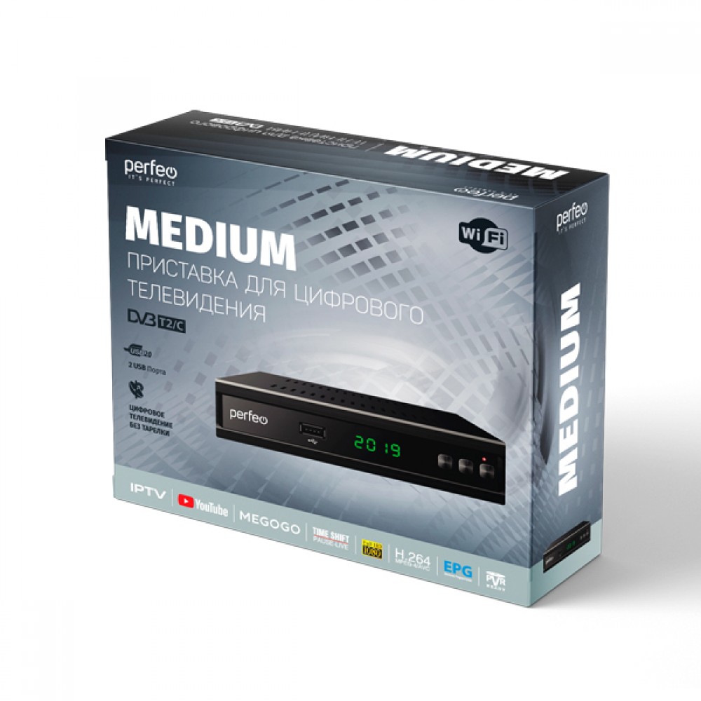 ТВ Ресивер DVB-T2/C Perfeo "MEDIUM" (Wi-Fi, IPTV, 2 USB, HDMI)