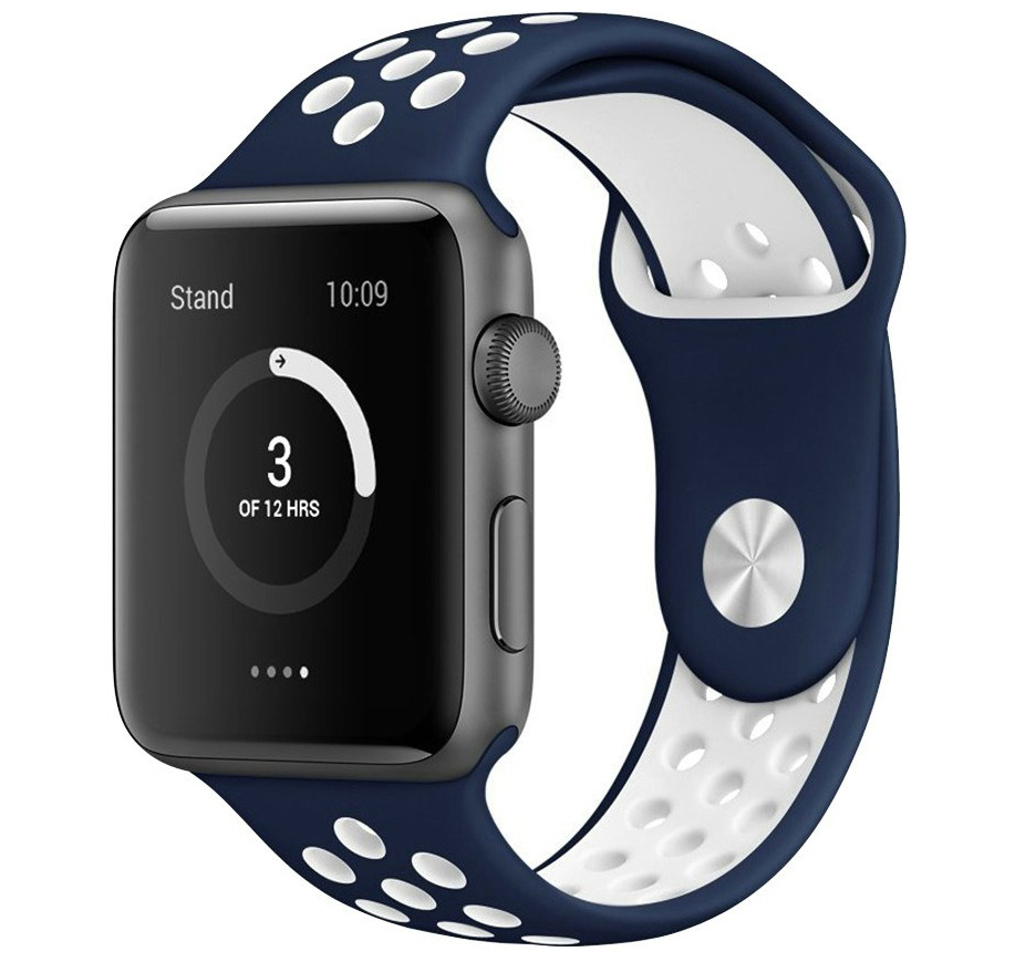 Ремешок силиконовый Nike для Apple Watch 42/44/45mm (темно-синий-белый)