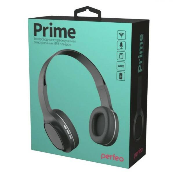 Bluetooth-гарнитура Perfeo PRIME с микрофоном, MP3 плеер, AUX, (черный)