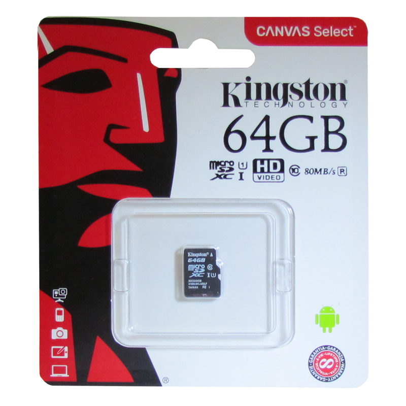 Карта памяти 64Gb Kingston micro SD class 10 Canvas (без адаптера)