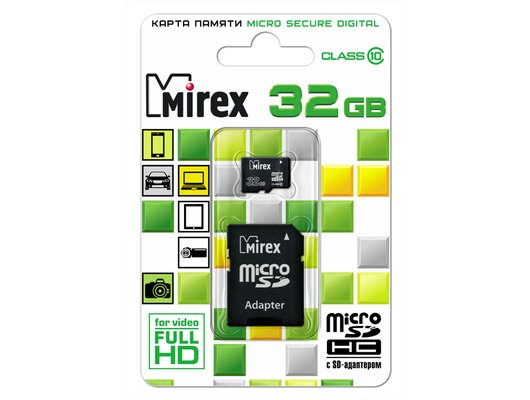Карта памяти 32GB Mirex micro SD class 10 (с адаптером)
