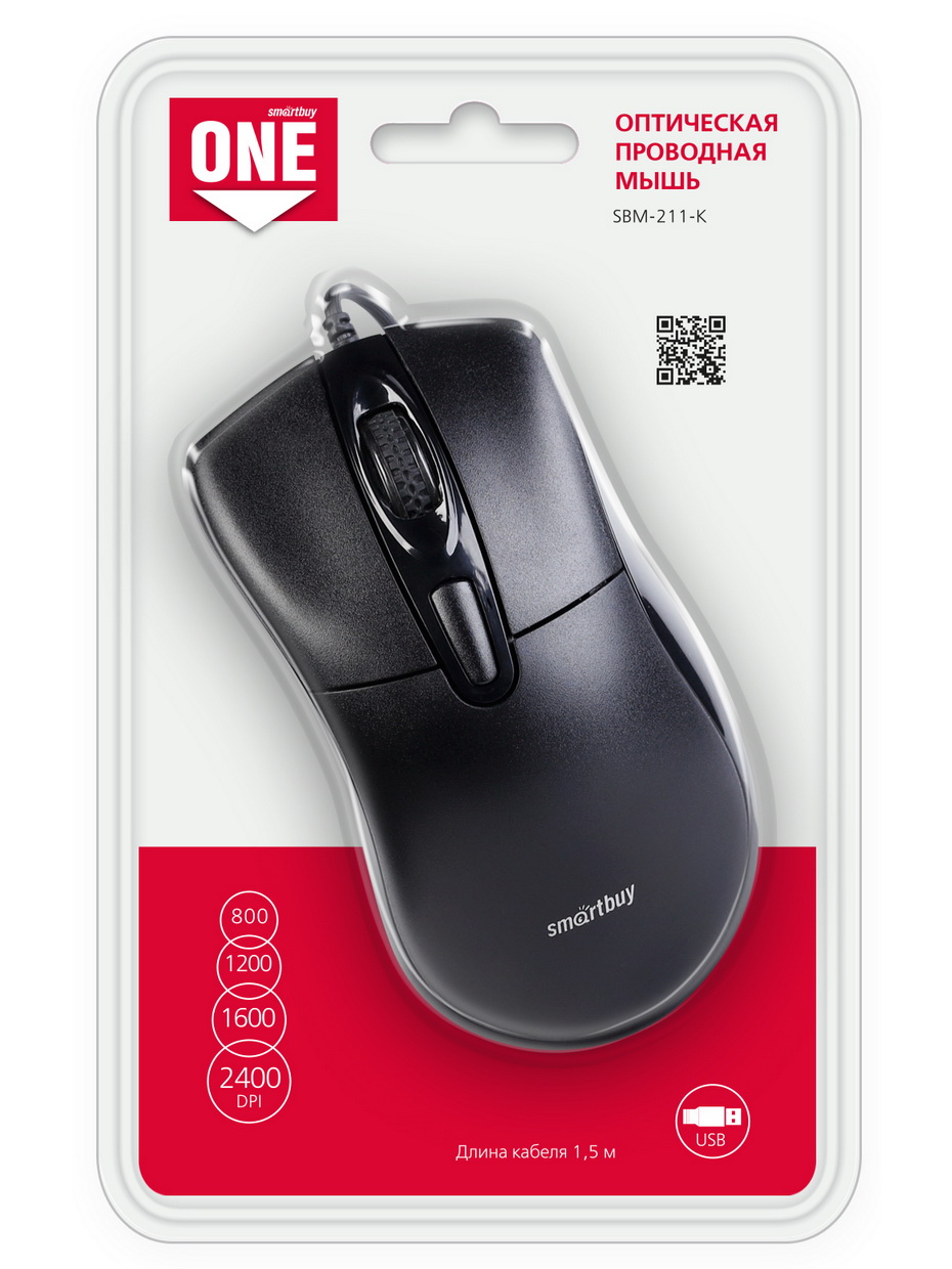 Мышь проводная SmartBuy 211-K ONE, 3 кн....