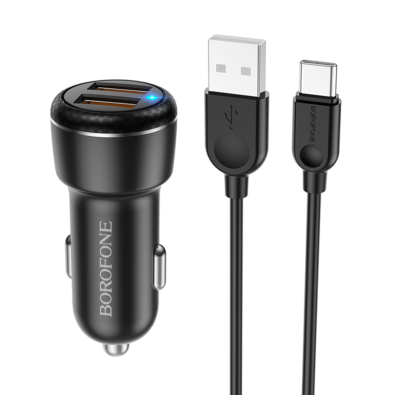 АЗУ BOROFONE BZ17 + Type-C, 2USB, 3A, QC 3.0...