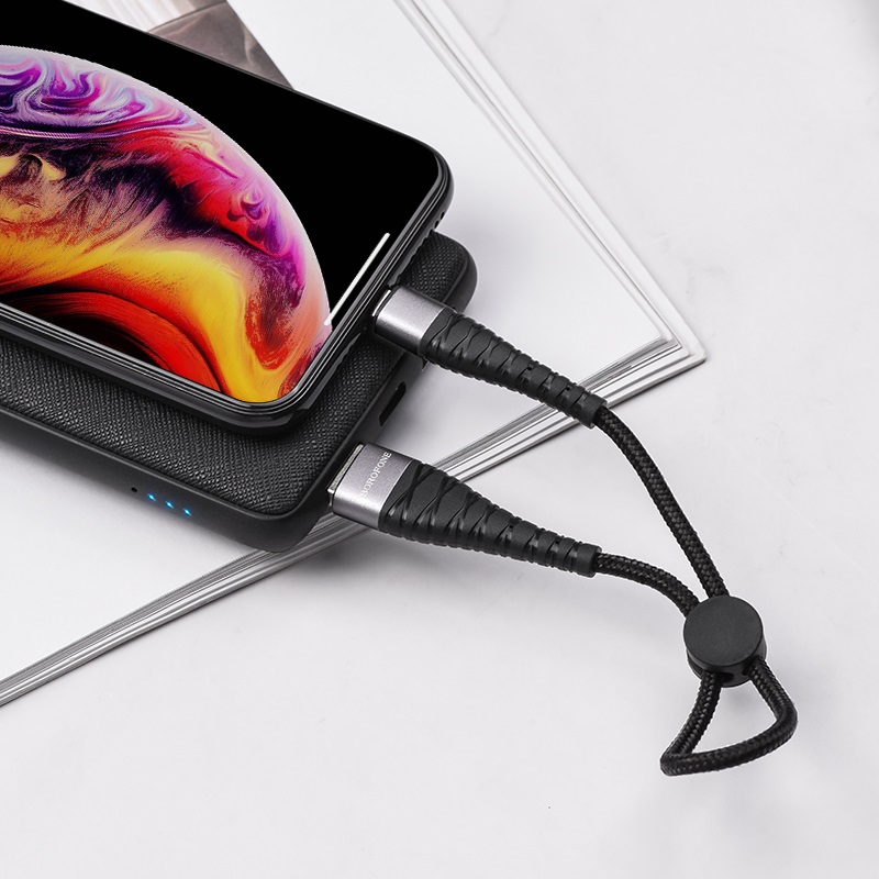Кабель USB Lightning Borofone BX32, 5A, тканевая оплетка, 0.25м, черный