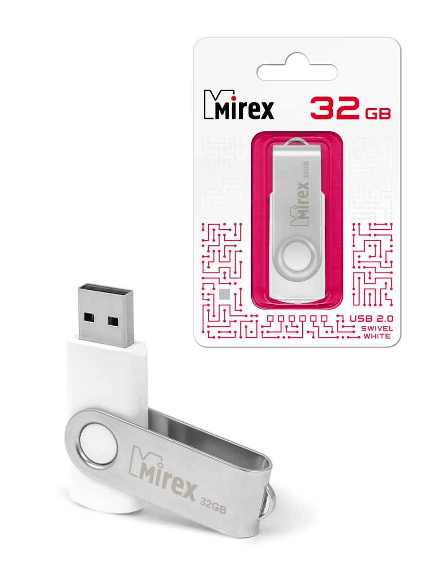 Флеш-накопитель Mirex 32GB SWIVEL WHITE...