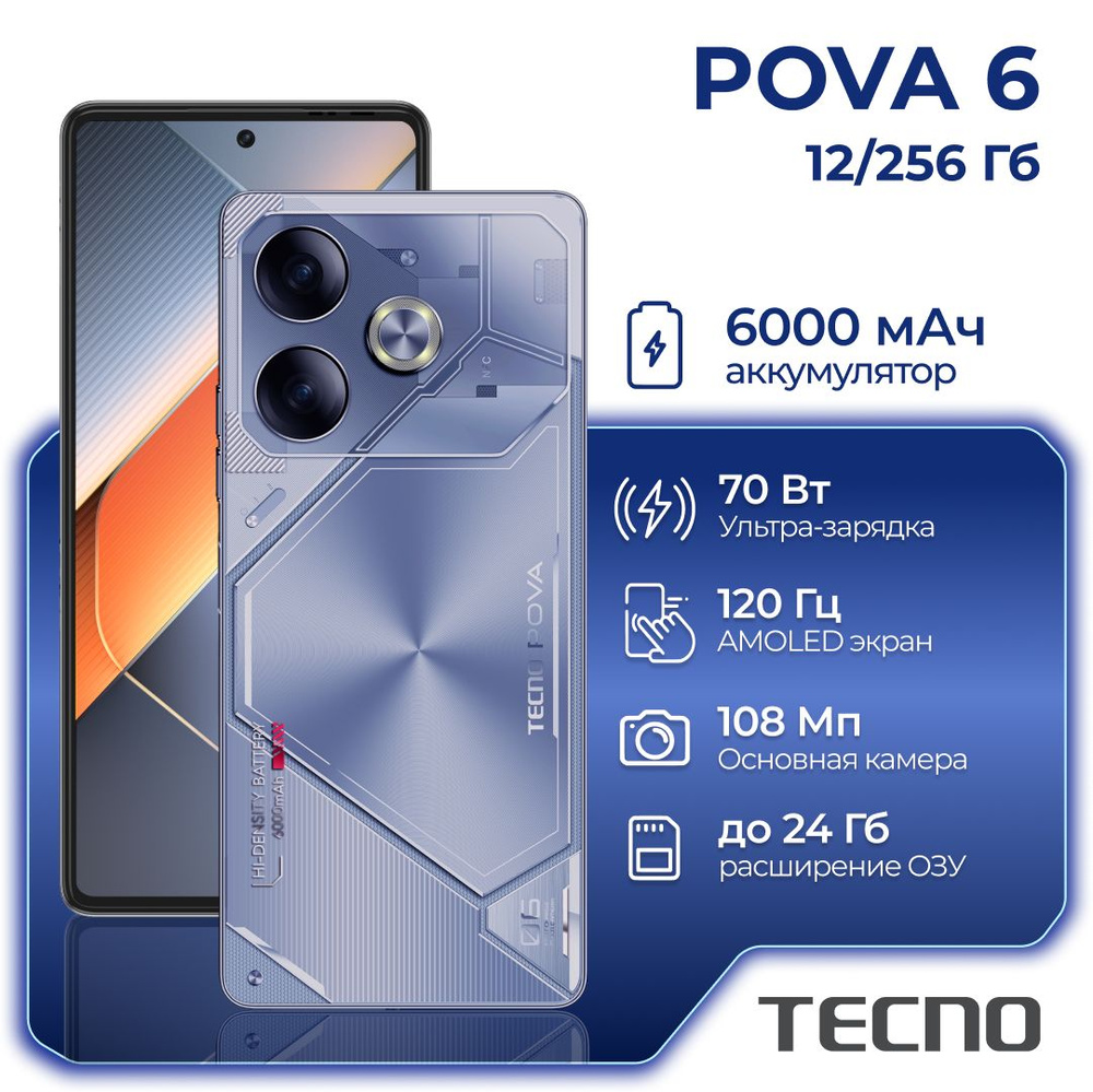 Смартфон Tecno POVA 6 12 / 256 ГБ Interstellar Blue...